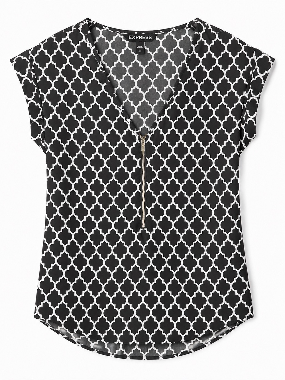 Express Black & White Zip V-Neck Blouse